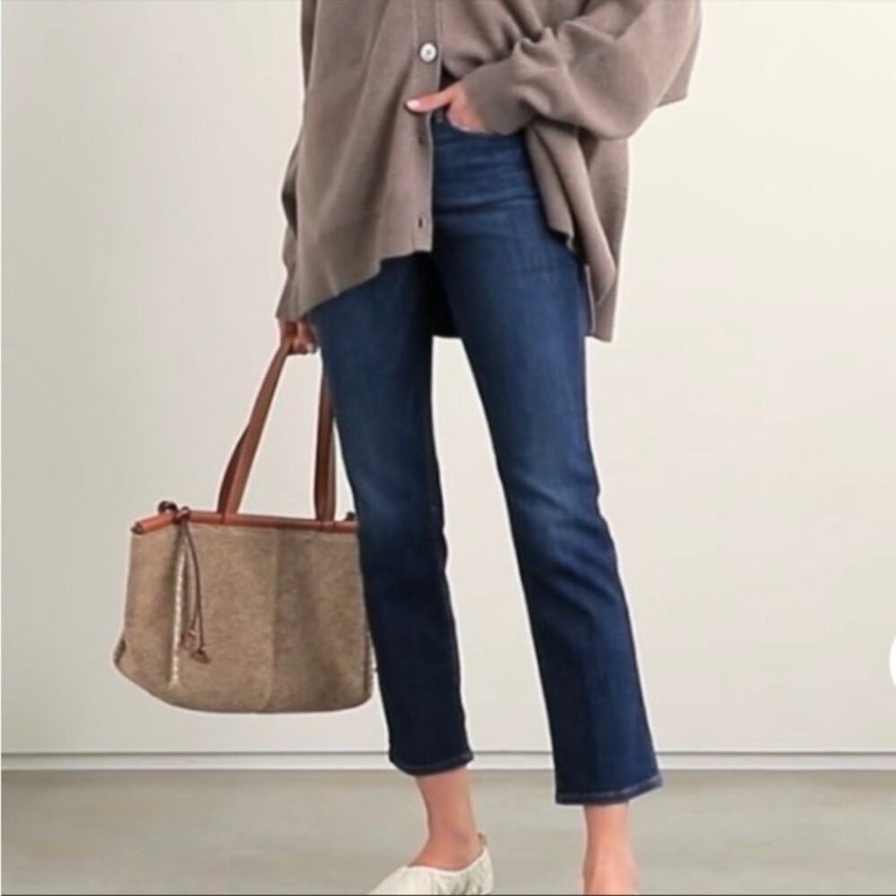 FRAME Sz 29 Le High Straight Cropped Jeans In Allesandro Dark Wash Denim Stretch